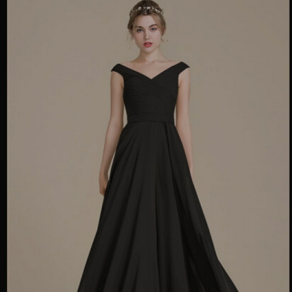 A-Line/Princess Off-the-Shoulder Floor-Length Chif - Picture 5 of 13